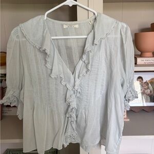 DOEN Blue Henri Ruffle Top